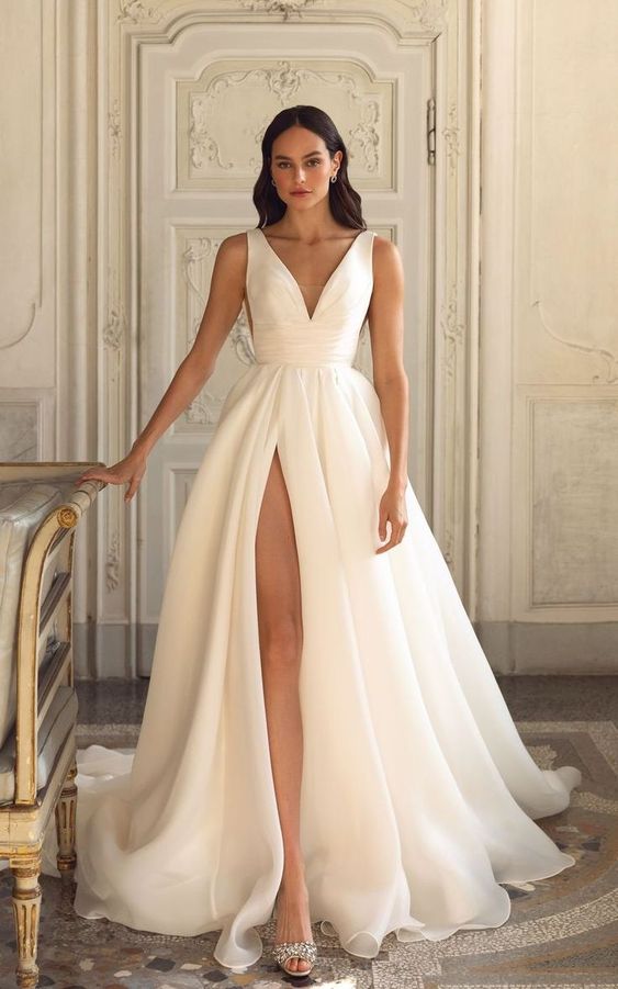 V-Neck Bridal Elegance: A Wedding Dress Guide 25 Ideas
