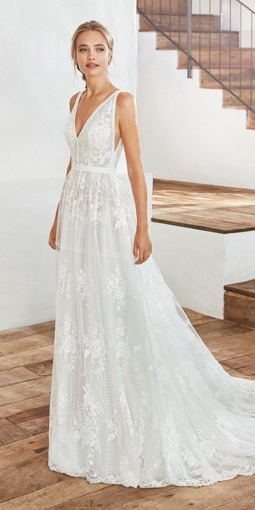 V-Neck Bridal Elegance: A Wedding Dress Guide 25 Ideas