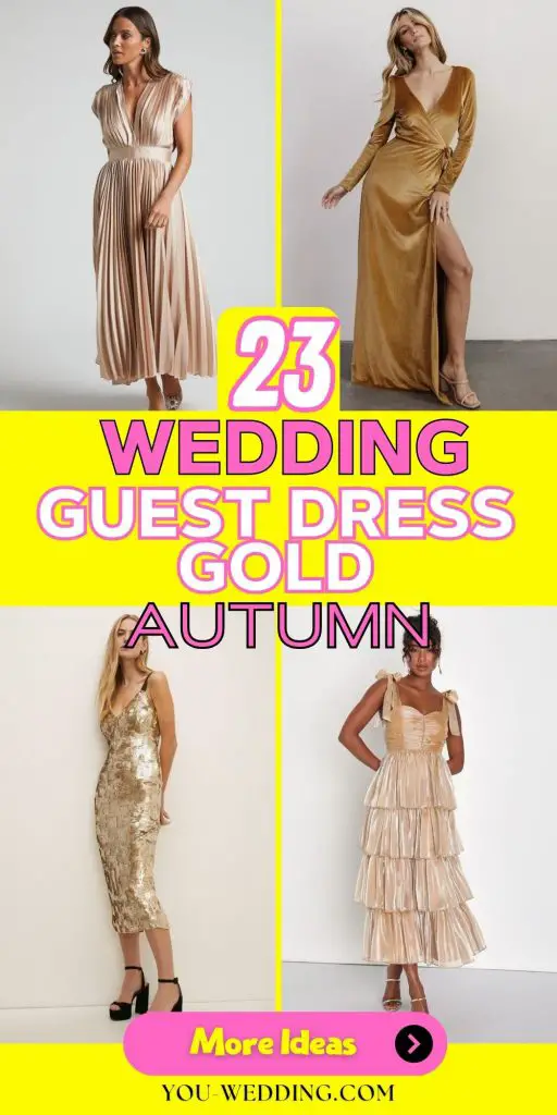 Glamorous Gold Dresses for Autumn Wedding Guests 23 Ideas