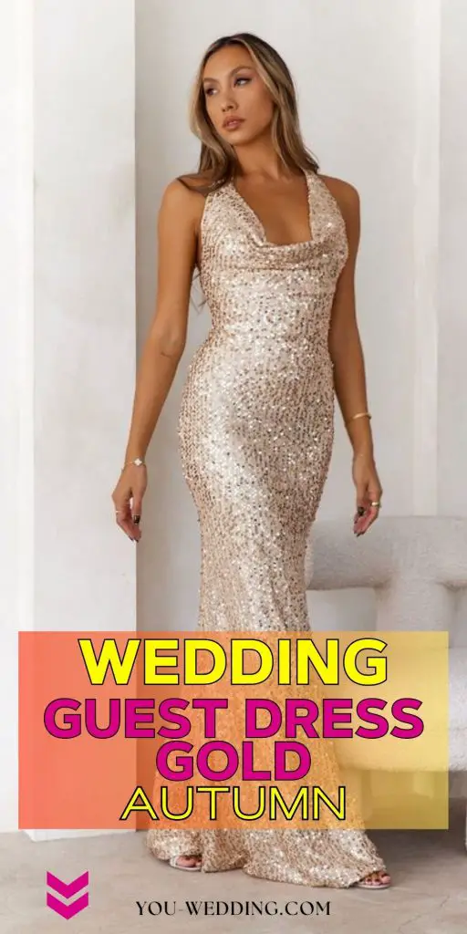 Glamorous Gold Dresses for Autumn Wedding Guests 23 Ideas